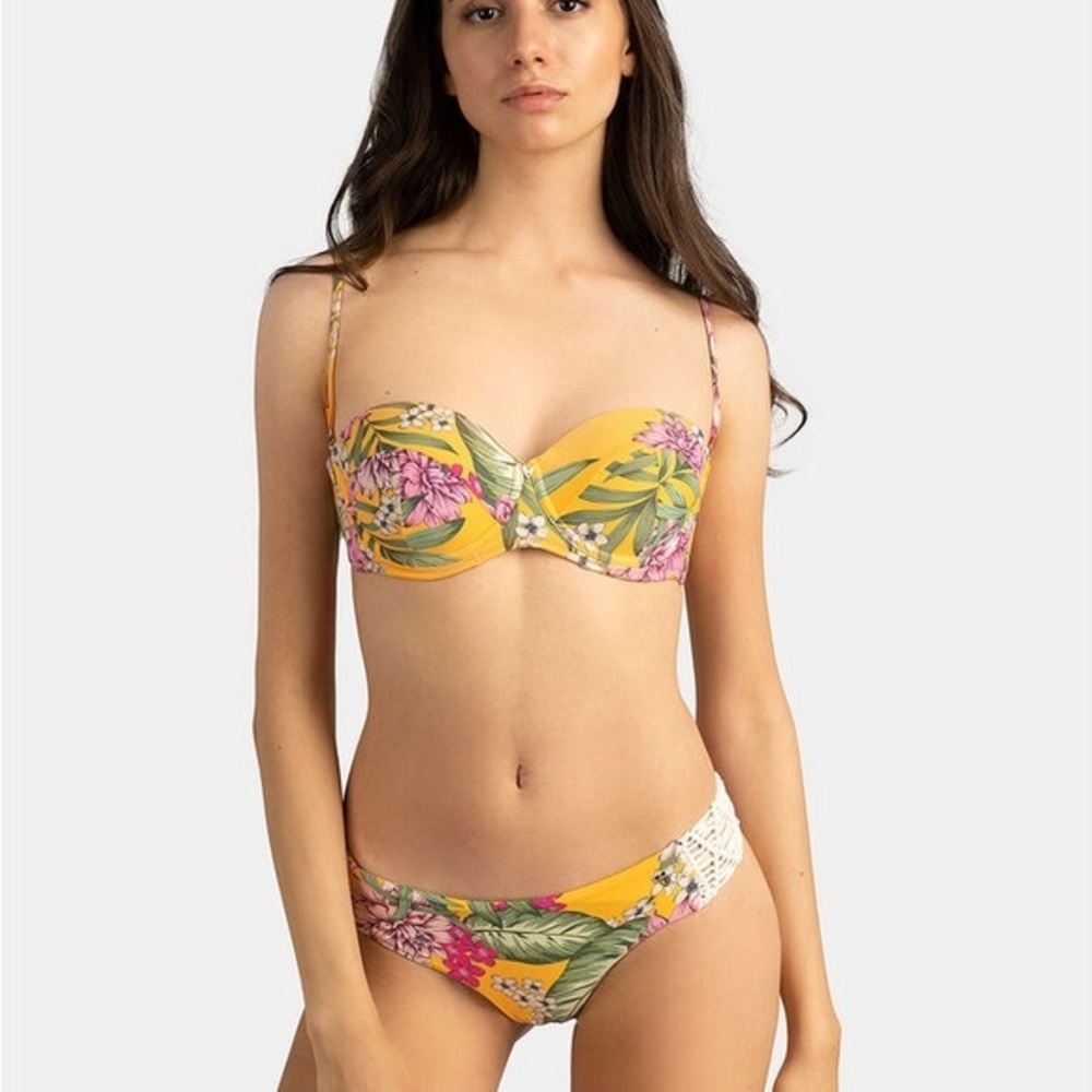 Guess Yellow Floral Print Bikini Top